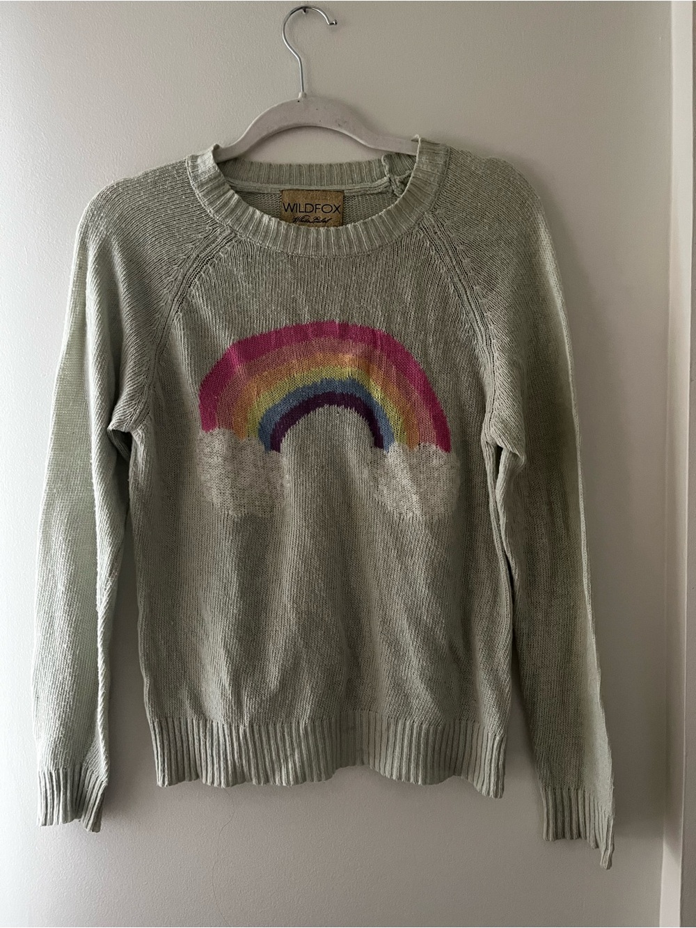 Wildfox White Label Women's Pastel Whinsy Rainbow Crewneck Cotton Sweater